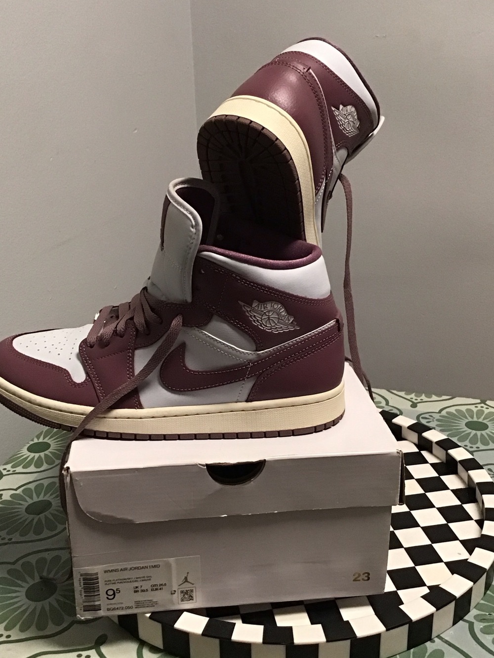 Jordan Women’s High-Top Sneakers in Burgundy and White